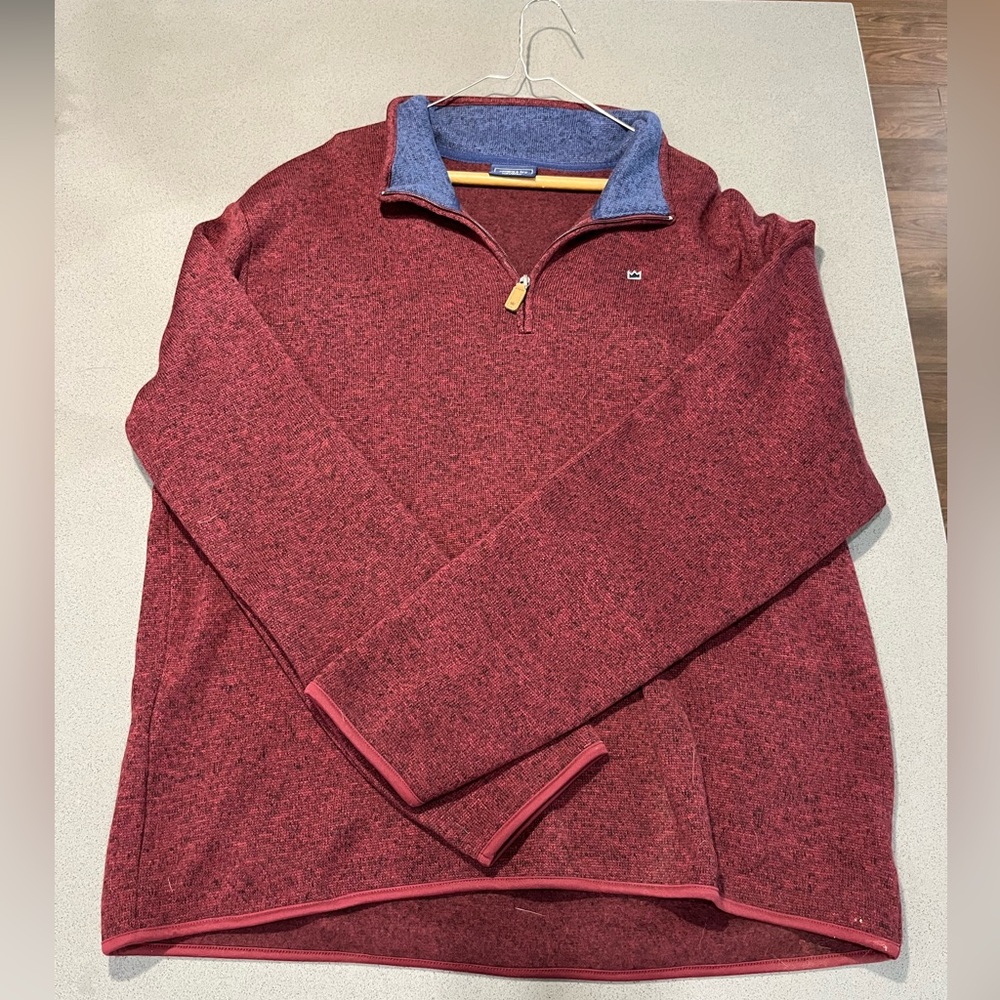 Crown & Ivy Mens Fleece Lined Mock Neck 1/4 Zip Pullover with blue collar detail